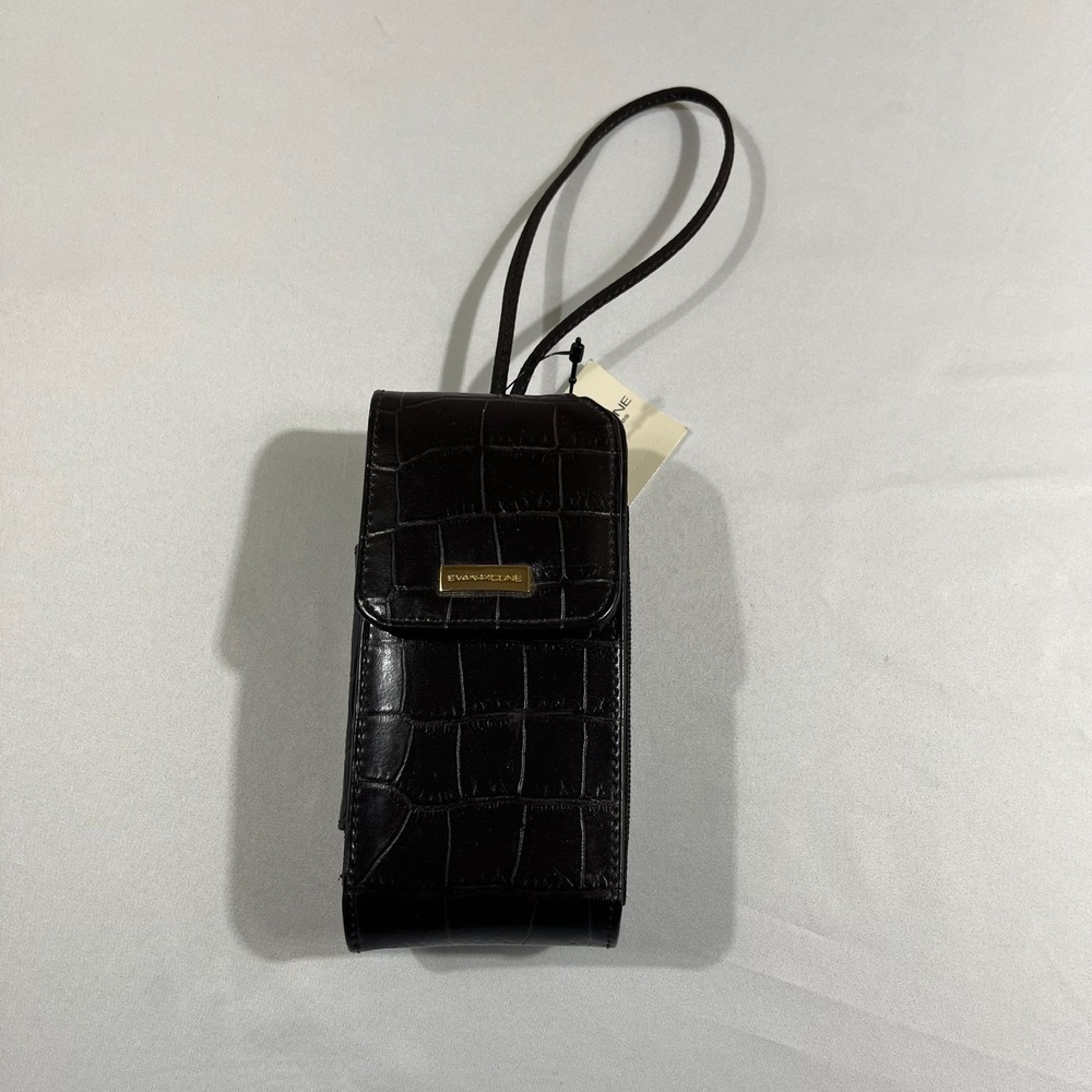 Evan-Picone Small Accessory Brown Croc Phone Holder Wallet Wristlet NWT